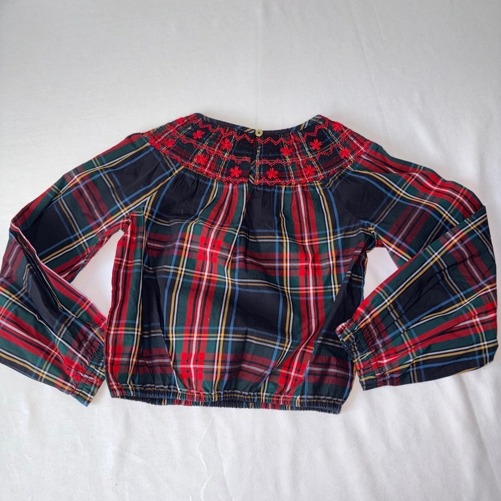 Crewcuts Girls Plaid Smocked Embroidered Top Long Sleeve Red Black Size M age 8 - Picture 2 of 9